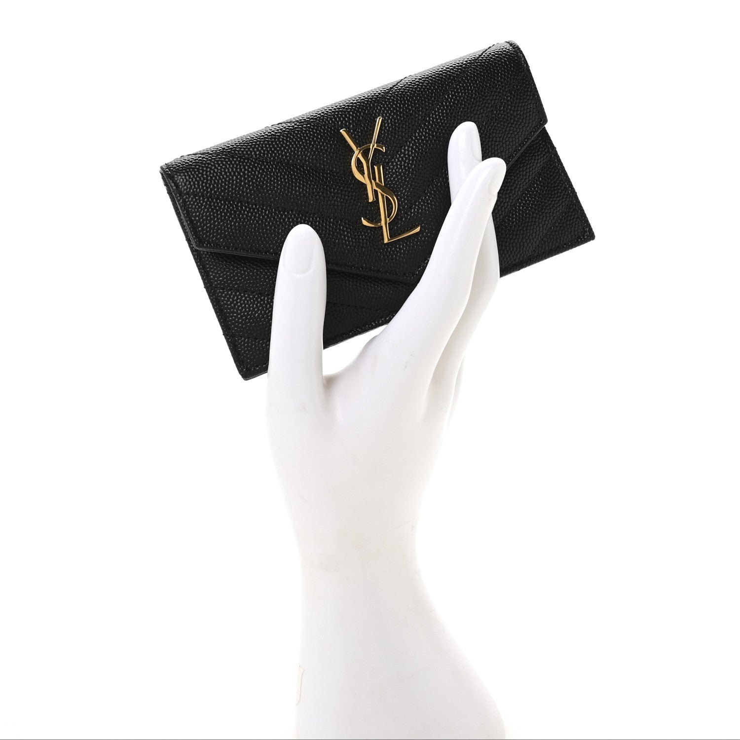 Saint Laurent Grain De Poudre Matelasse Chevron Monogram Compact Wallet Black 2 of 8