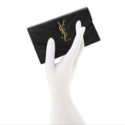 Saint Laurent Grain De Poudre Matelasse Chevron Monogram Compact Wallet Black 2 of 8