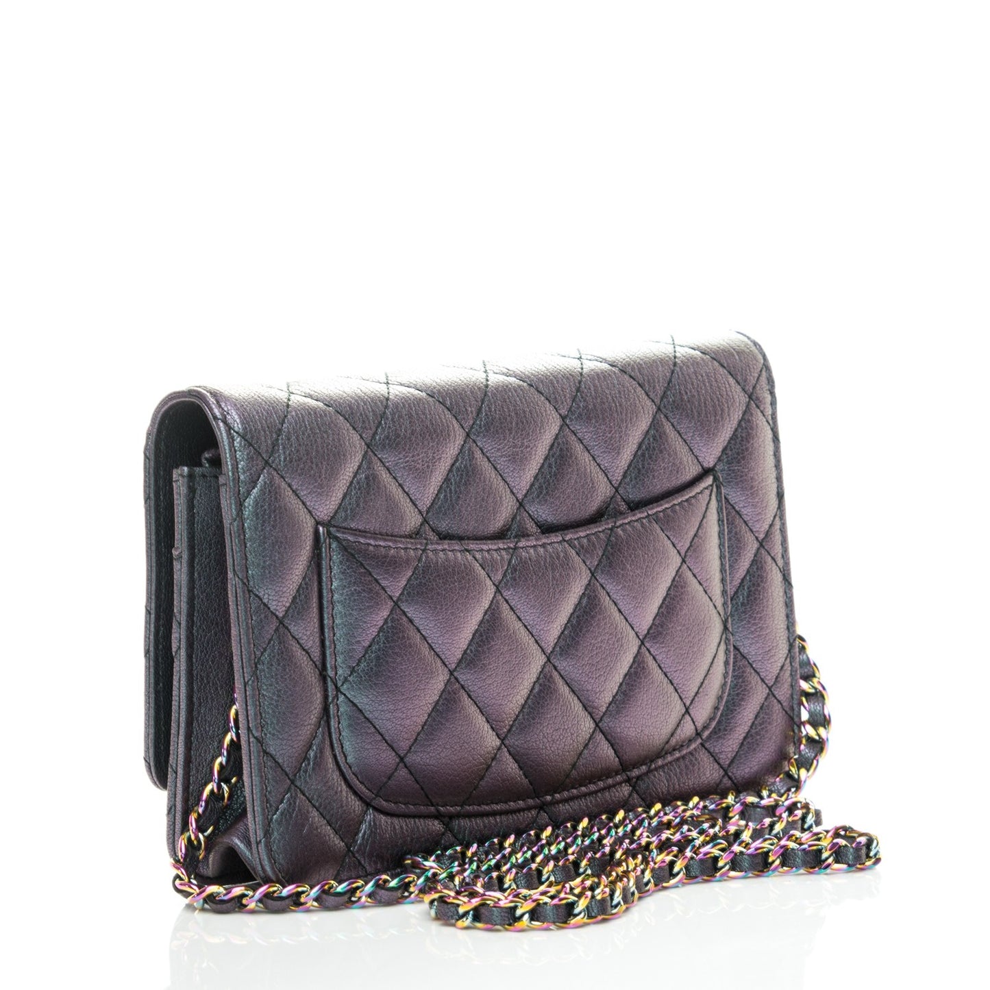 Iridescent Goatskin Quilted Wallet On Chain WOC Purple