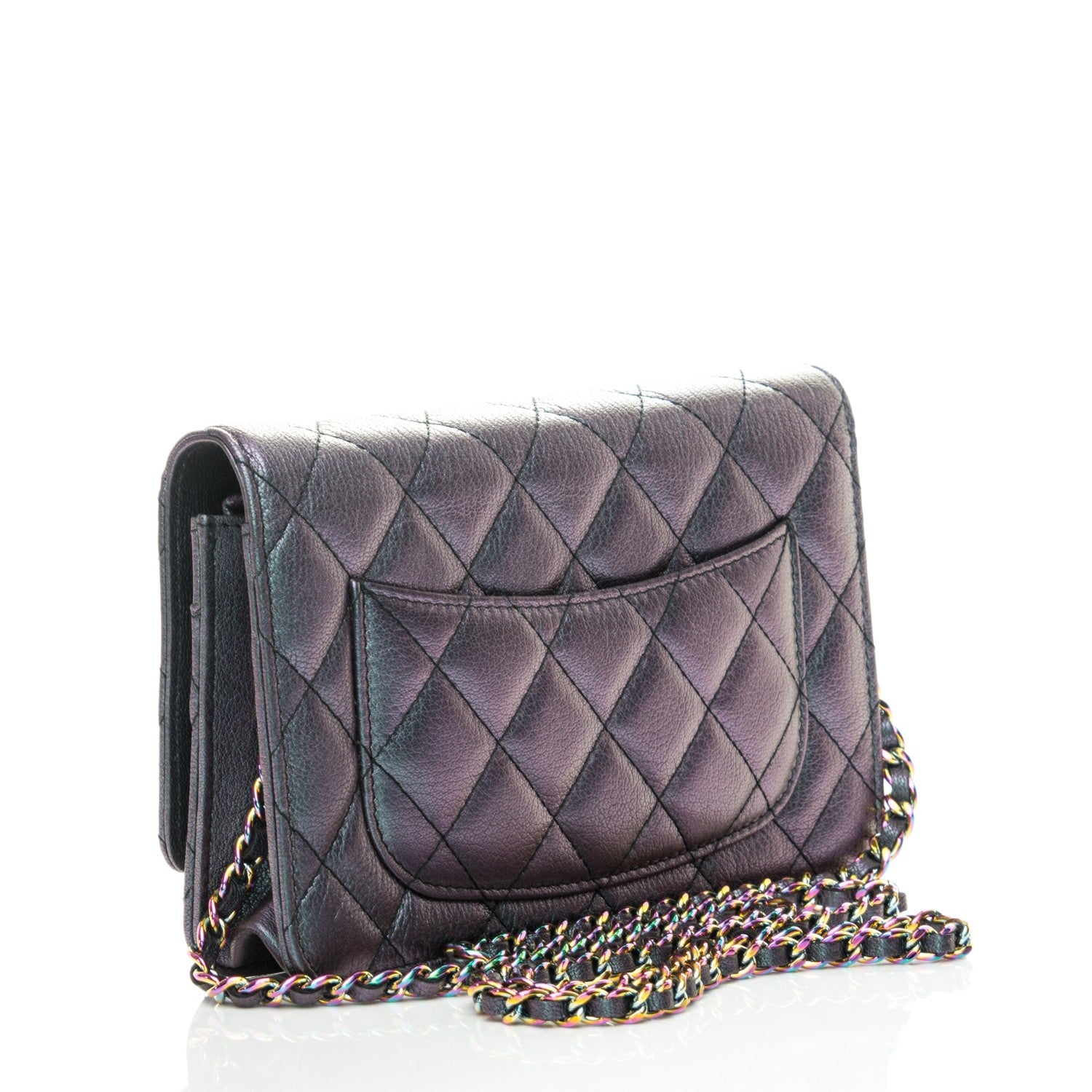 Chanel Iridescent Goatskin Quilted Wallet On Chain WOC Purple 3 of 8