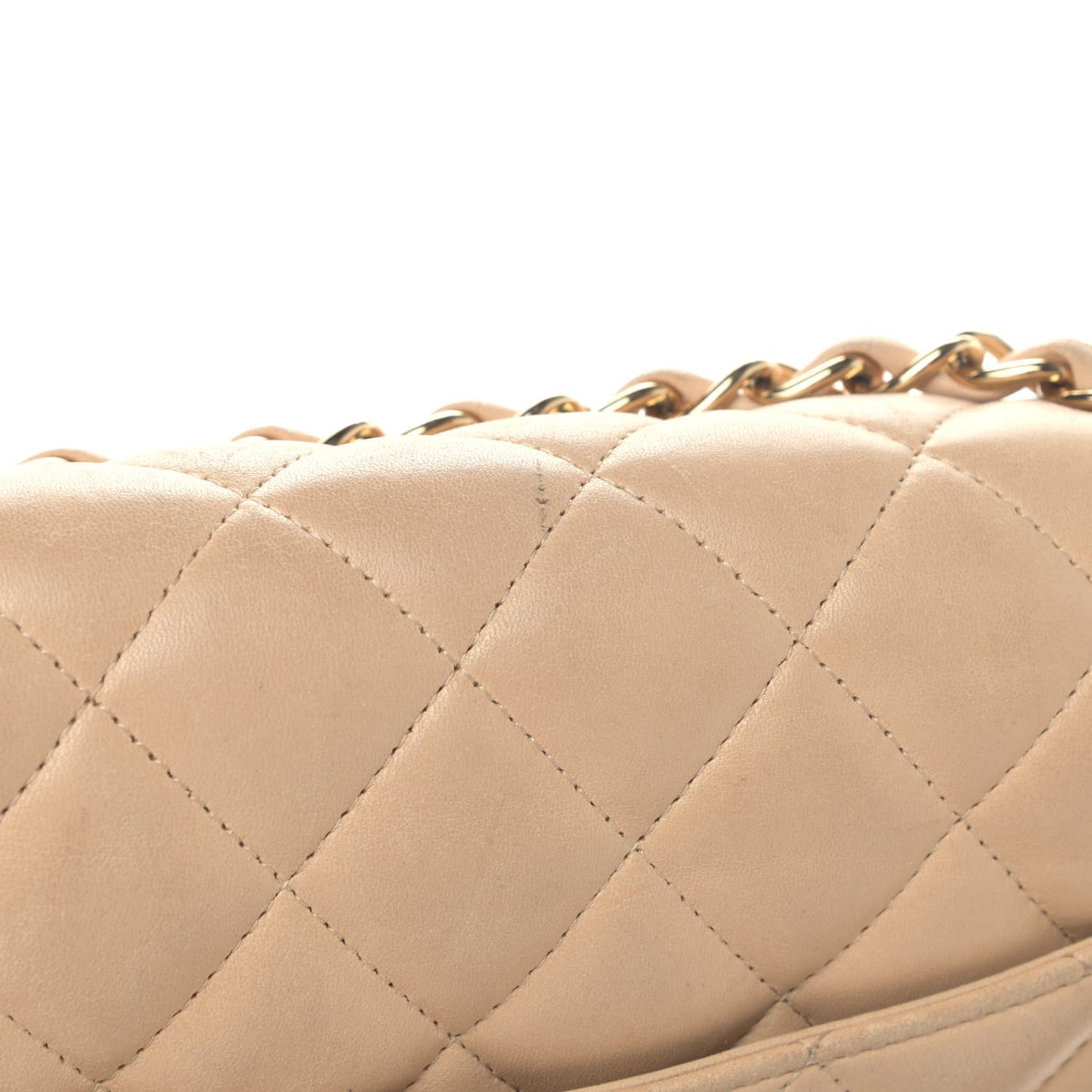 Lambskin Quilted Jumbo Double Flap Beige