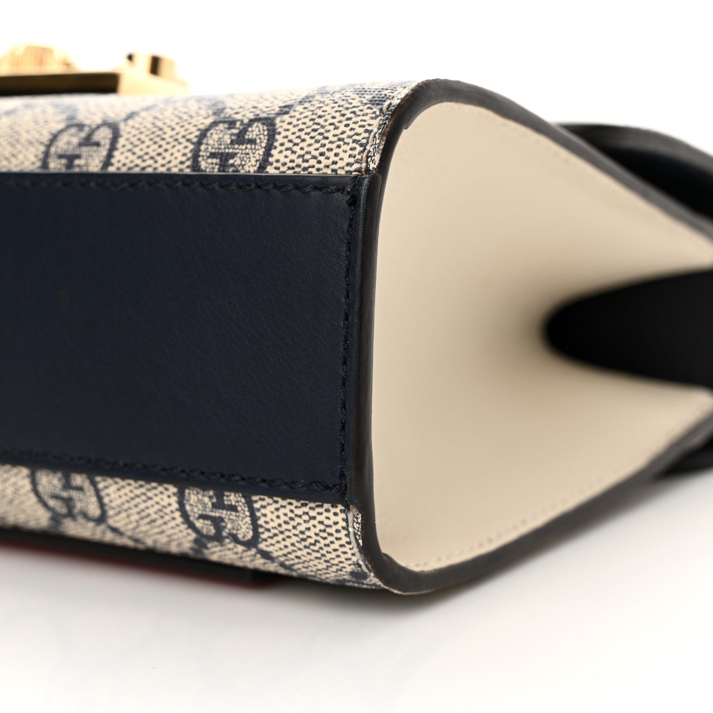 GG Supreme Monogram Moon Calfskin Small Padlock Shoulder Bag Beige Blue Mystic White Hibiscus Red