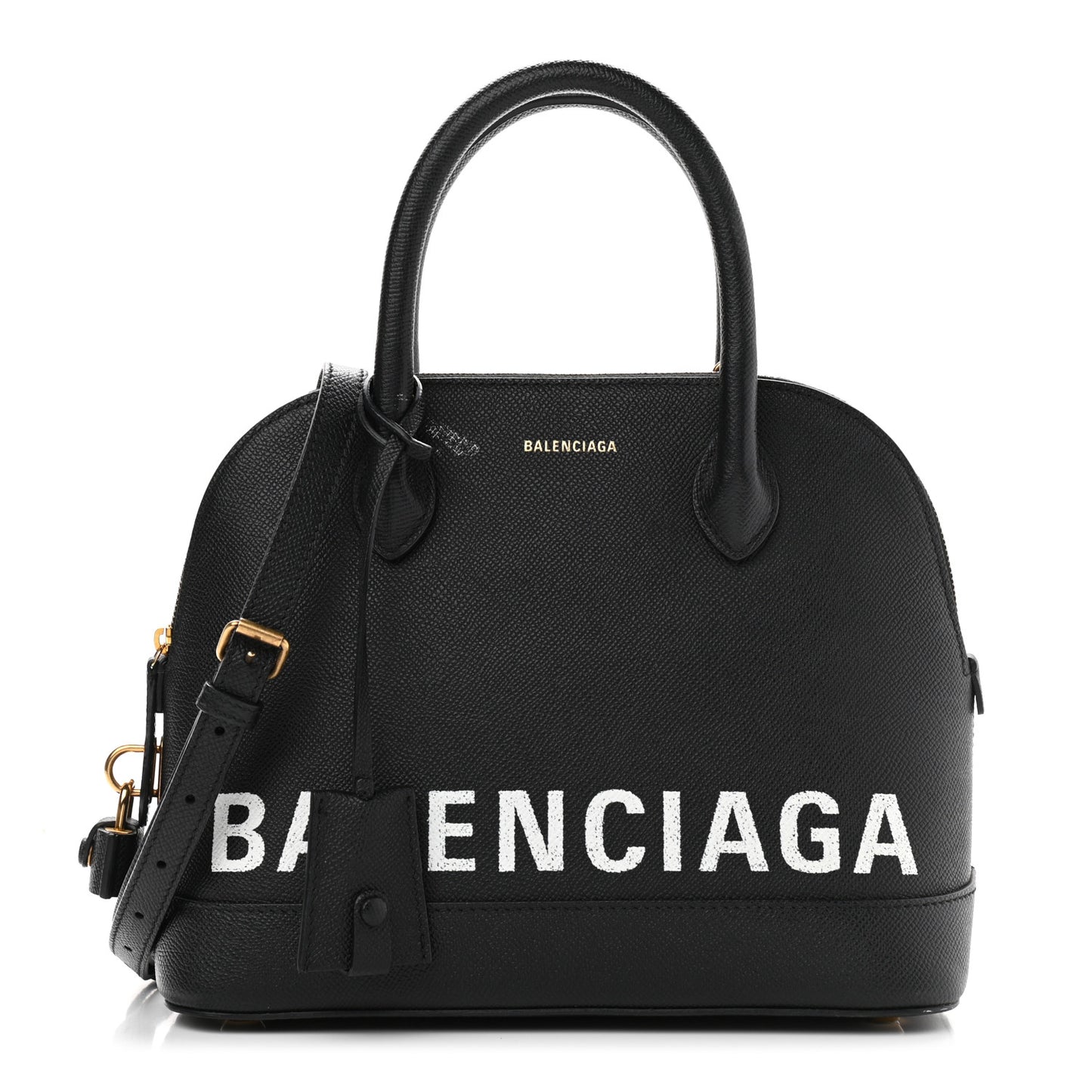 Signature Grained Calfskin Logo S Ville Top Handle Bag Black