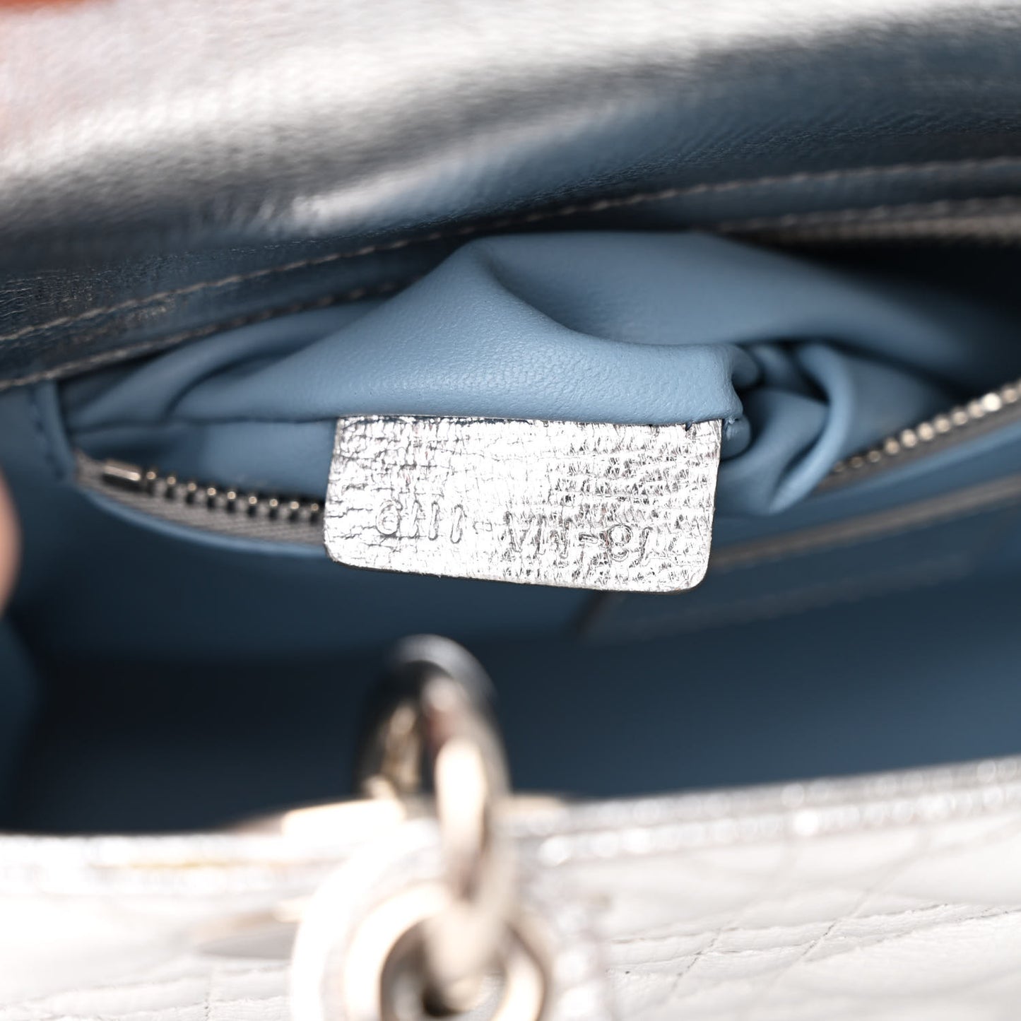 Metallic Grained Calfskin Cannage Small Lucky Badges My Lady Dior Silver