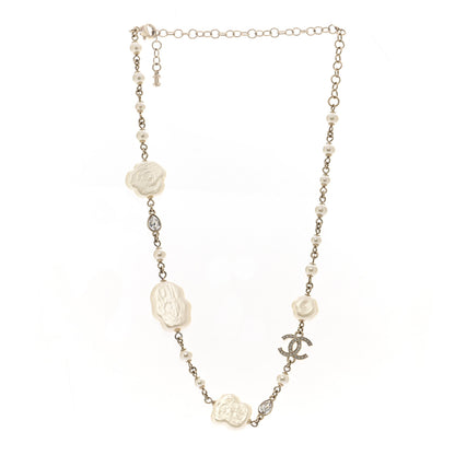 Chanel Pearl Crystal Camellia CC Necklace Gold 3 of 6