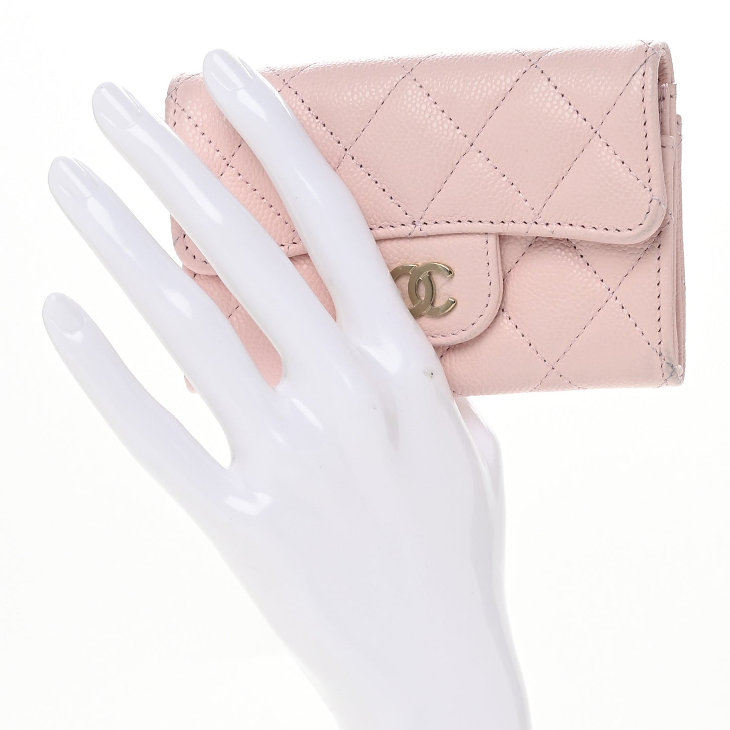 Caviar Quilted Flap Card Holder Wallet Light Pink