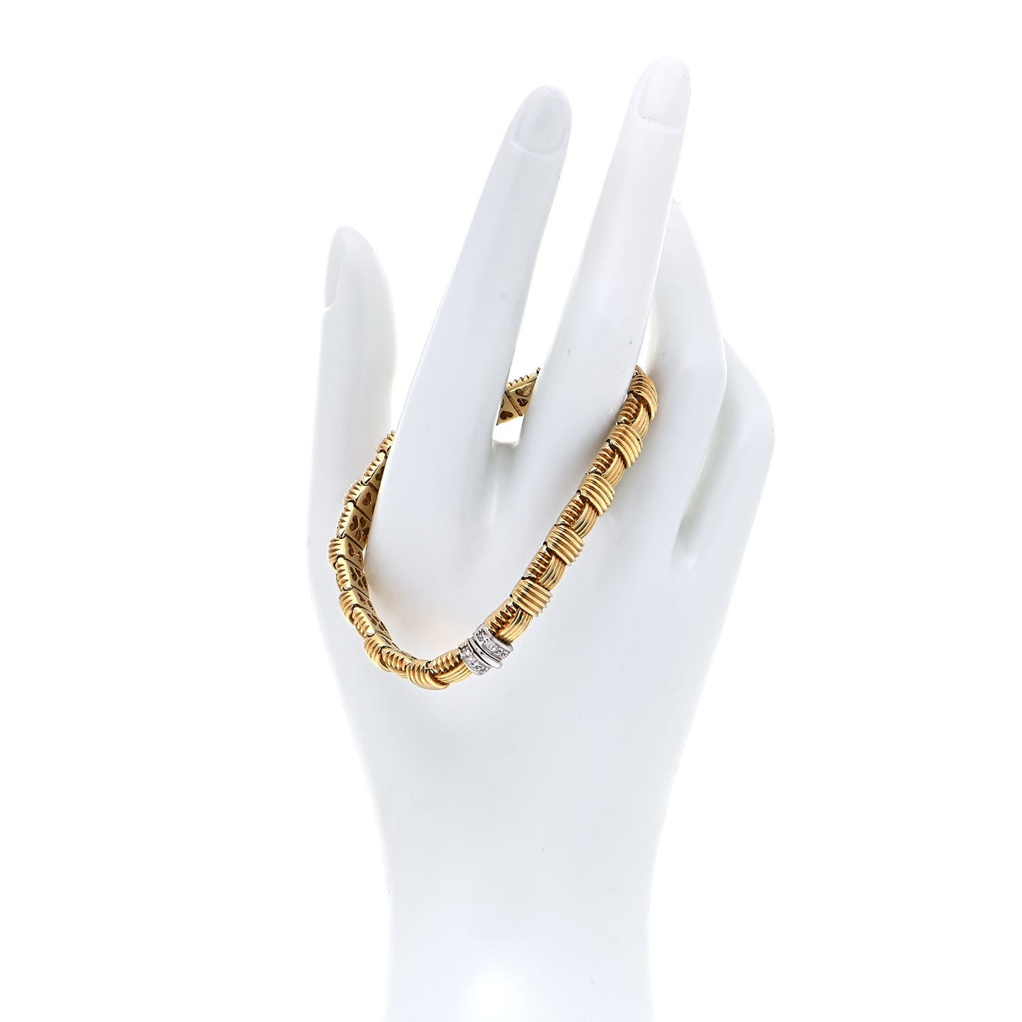 18K Yellow White Gold Diamond Appassionata Basket Weave Bracelet