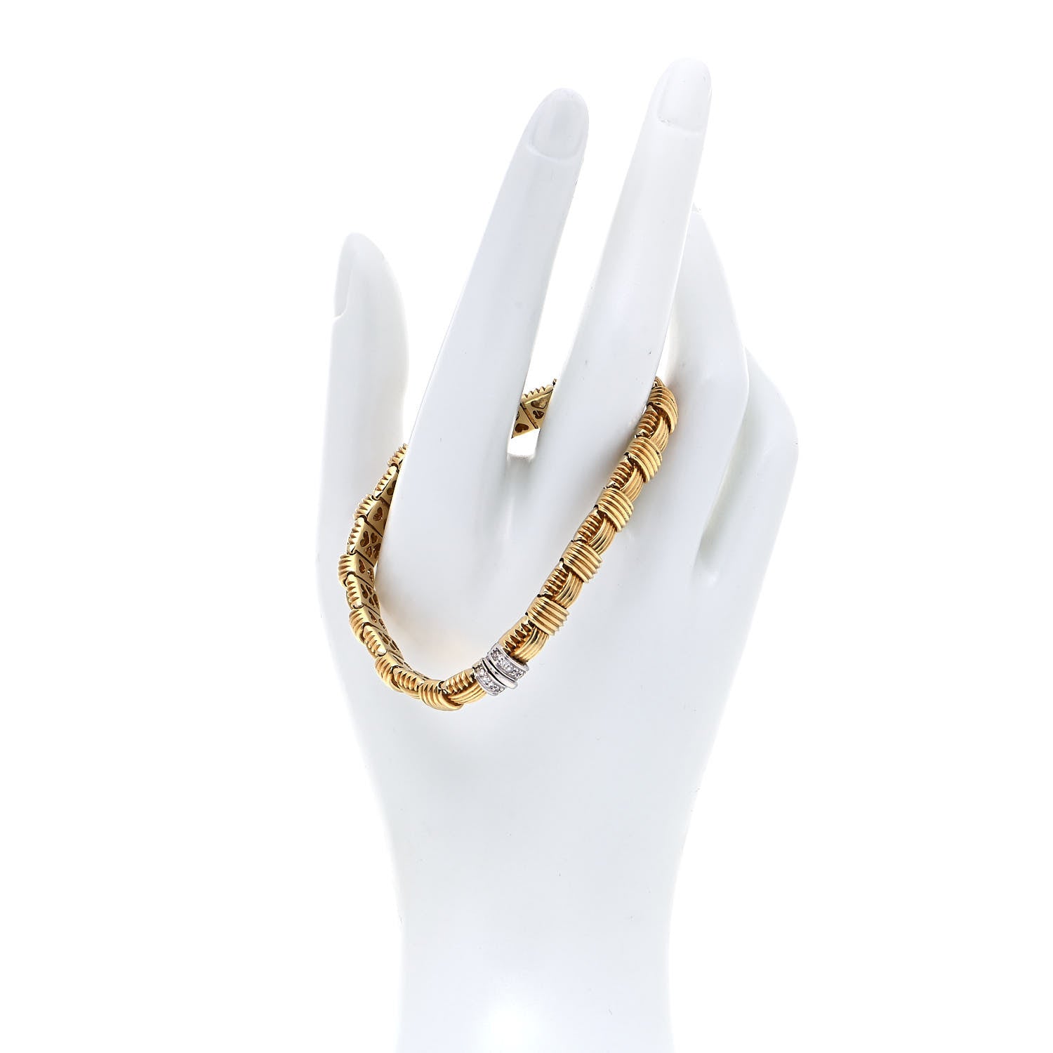 Roberto Coin 18K Yellow White Gold Diamond Appassionata Basket Weave Bracelet 2 of 6