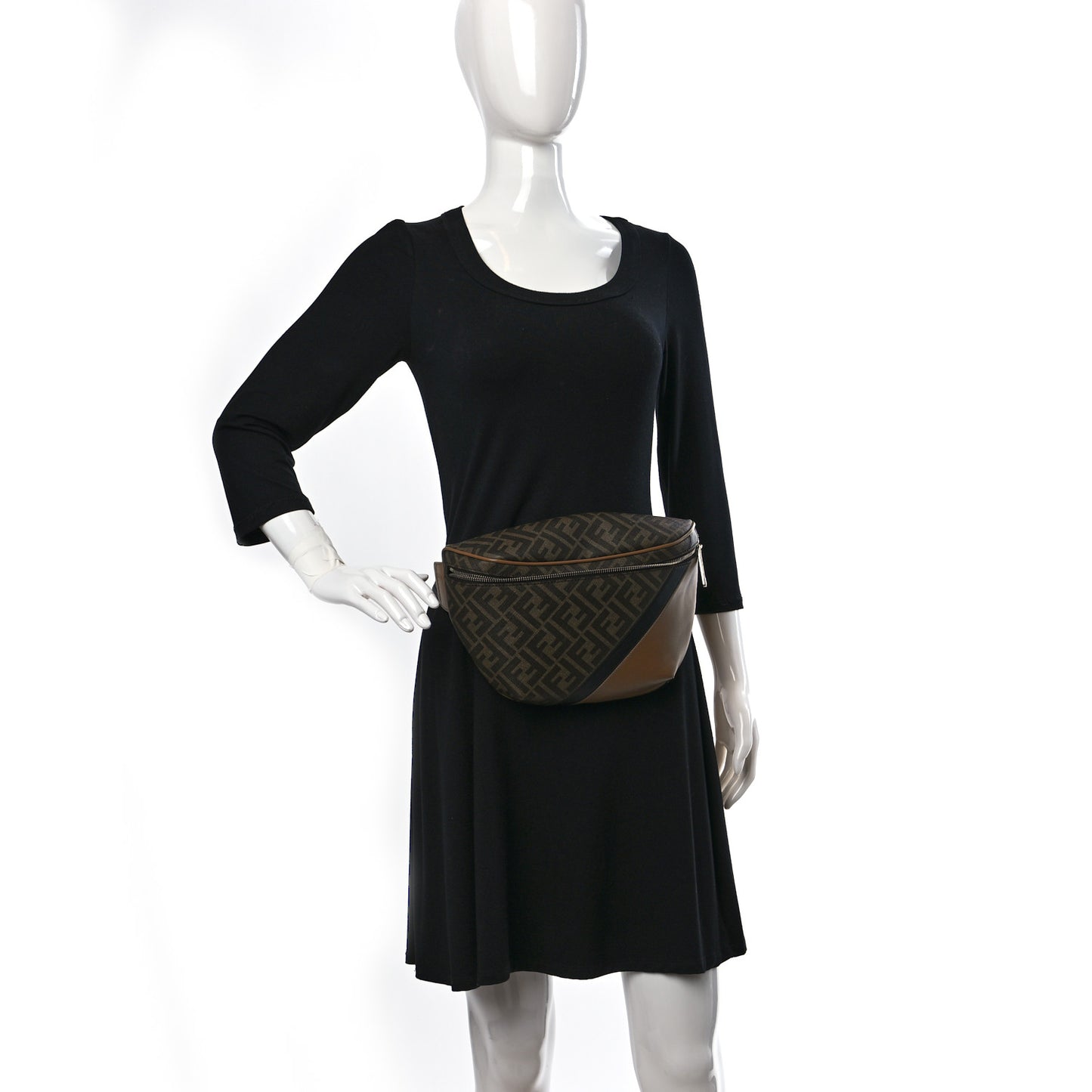 Glazed Fabric Vitello Cover FF 1974 Diagonal Bi-Color Belt Bag Tobacco Moro Sand Black