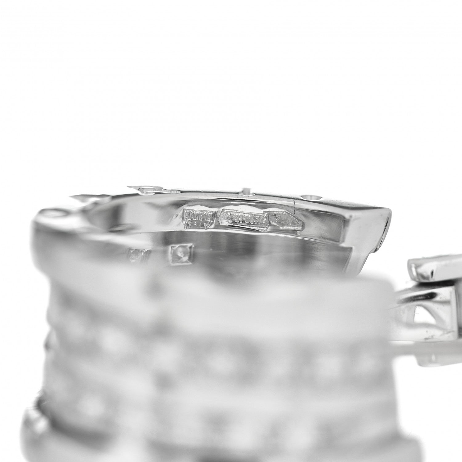 Bulgari 18K White Gold Diamond B.Zero1 Hoop Pave Earrings 4 of 5