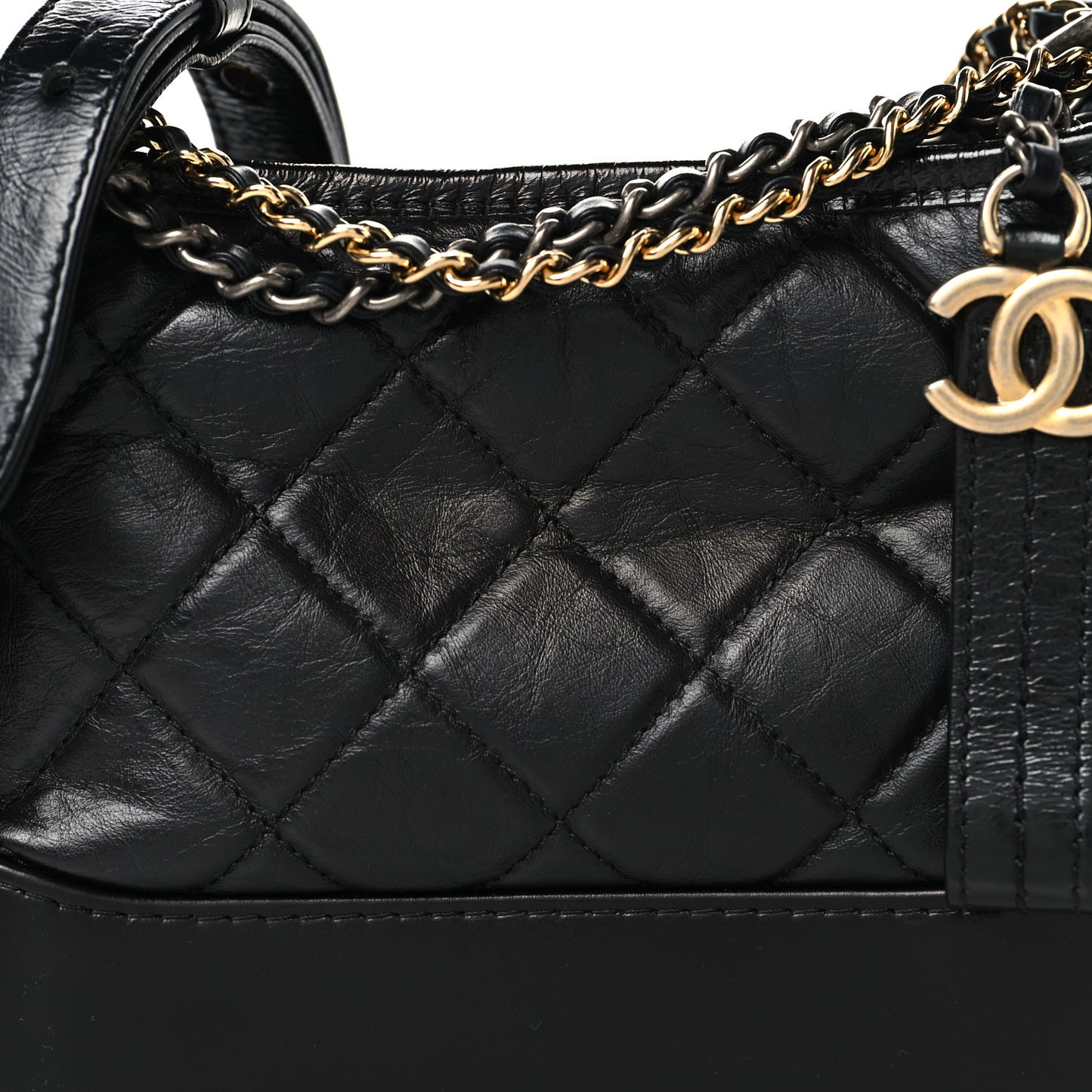 Aged Calfskin Quilted Small Gabrielle Hobo Black
