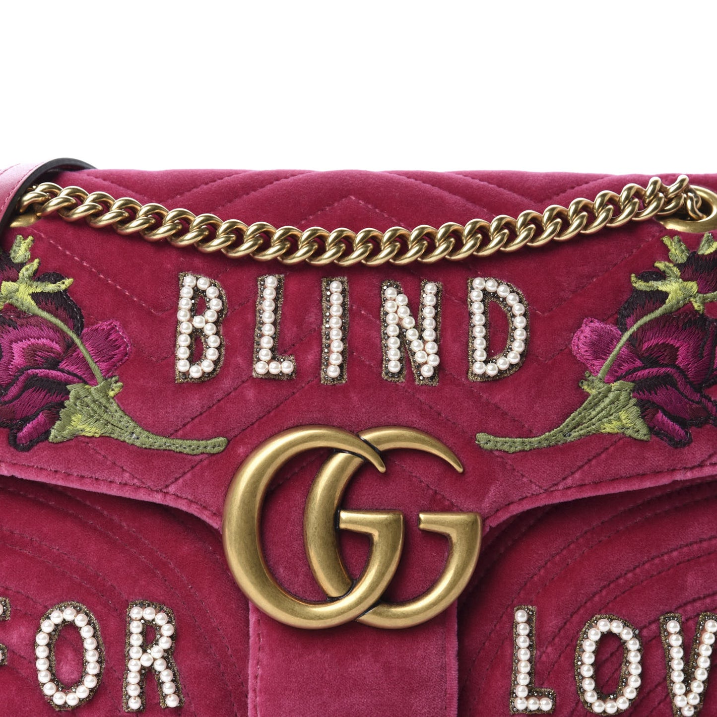Velvet Matelasse Blind for Love Embroidered Medium GG Marmont Shoulder Bag Light Raspberry Rose Multicolor