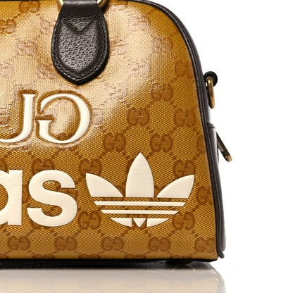 Gucci X ADIDAS Crystal Vintage Monogram Textured Dollar Calfskin Web Trefoil Logo Mini Bowling Bag Mid Natural Nut Off White New Acero 9 of 11