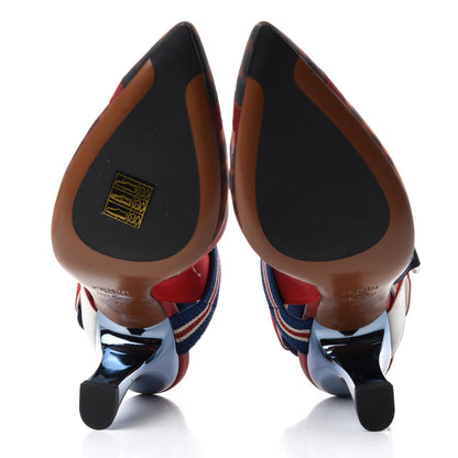 Fendi Technical Mesh FF Colibri 85mm Slingback Pumps 36 Tobacco Moro Zaffiro Ciliegia Rosso 6 of 10