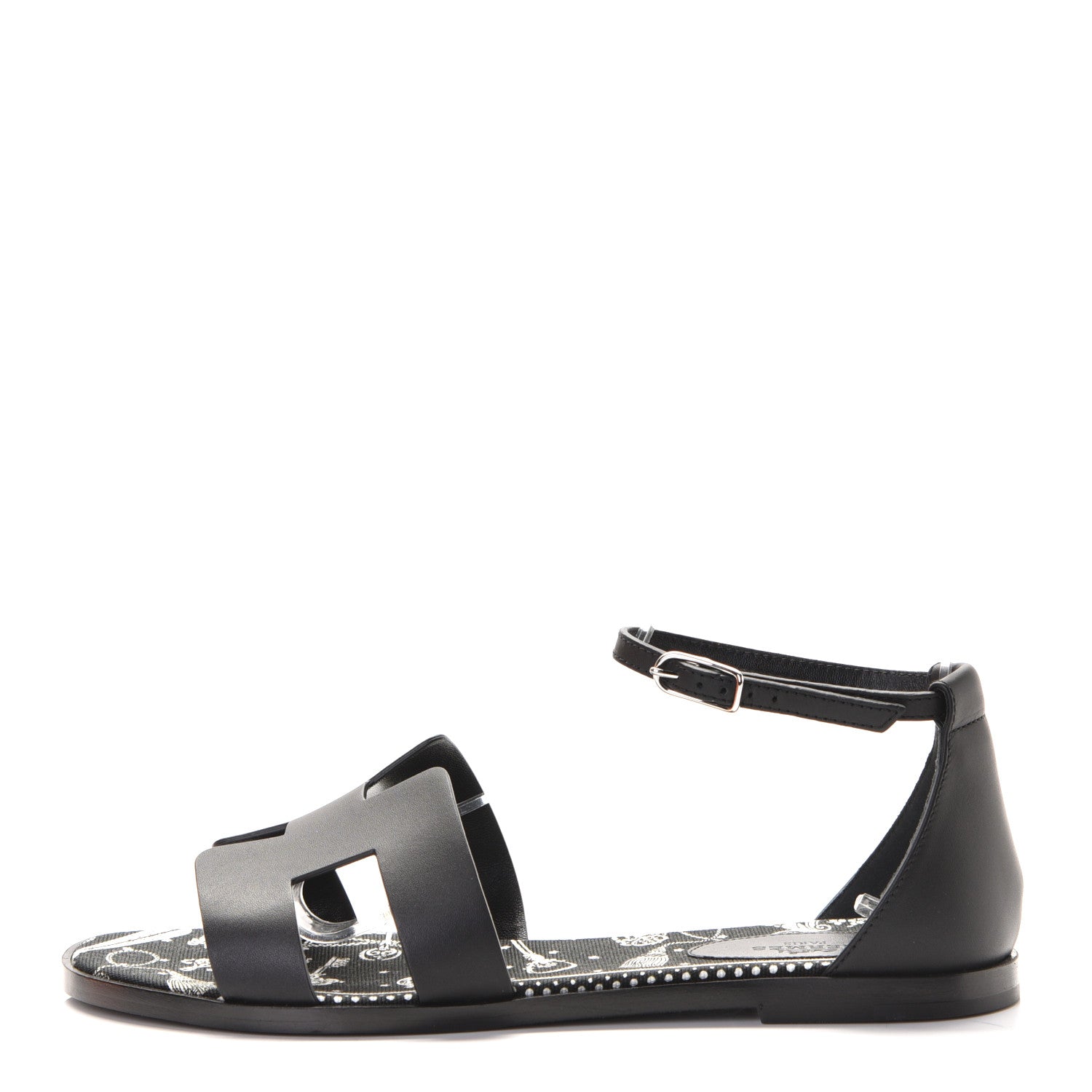 Hermes Calfskin Santorini Sandals 38 Black 1 of 7