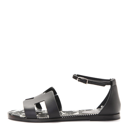 Hermes Calfskin Santorini Sandals 38 Black 1 of 7