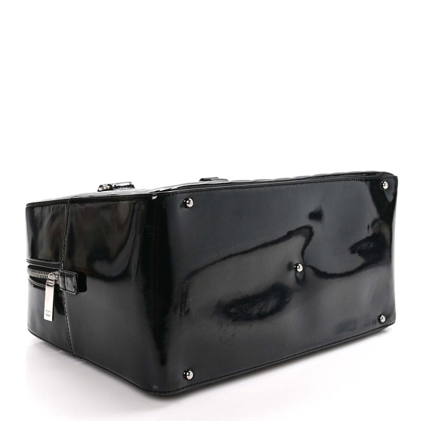Patent Quilted Chocolate Bar Bowler Black
