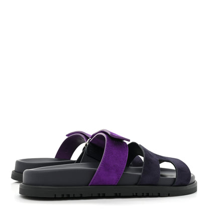 Hermes Suede Goatskin Womens Chypre Sandals 36 Marine Violet Majorette 4 of 9