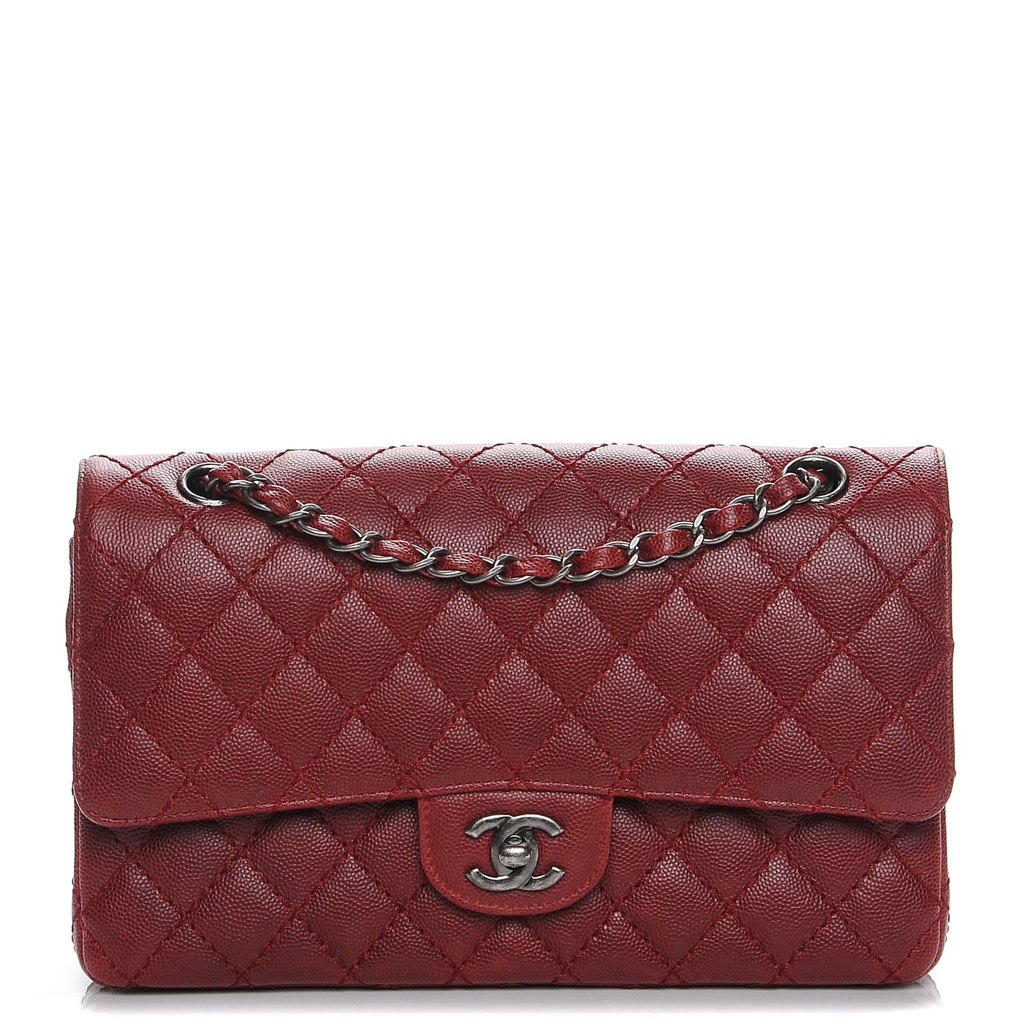 Caviar Quilted Medium Double Flap Red