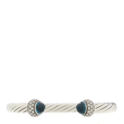 David Yurman Sterling Silver Diamond Hampton Blue Topaz Pave 7mm Cable Classics Bracelet 1 of 3