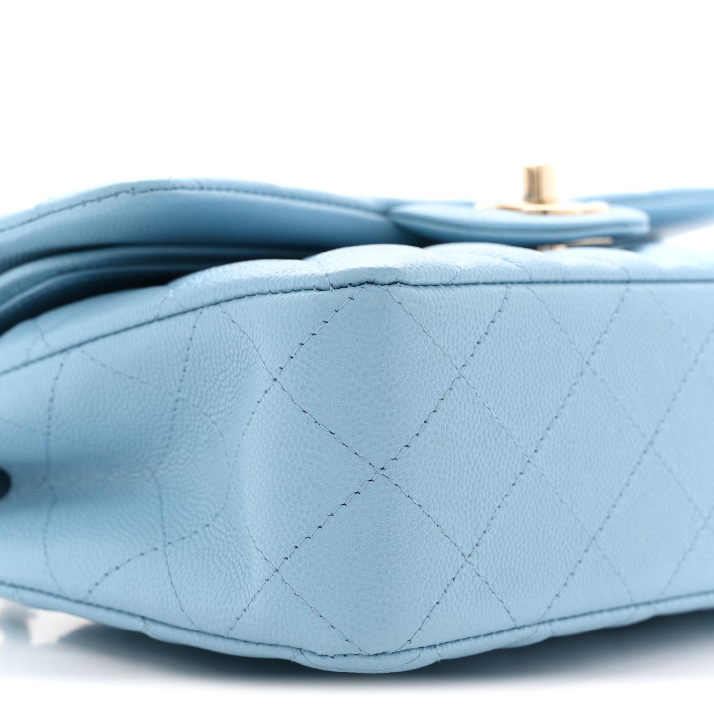 Caviar Quilted Small Double Flap Light Blue
