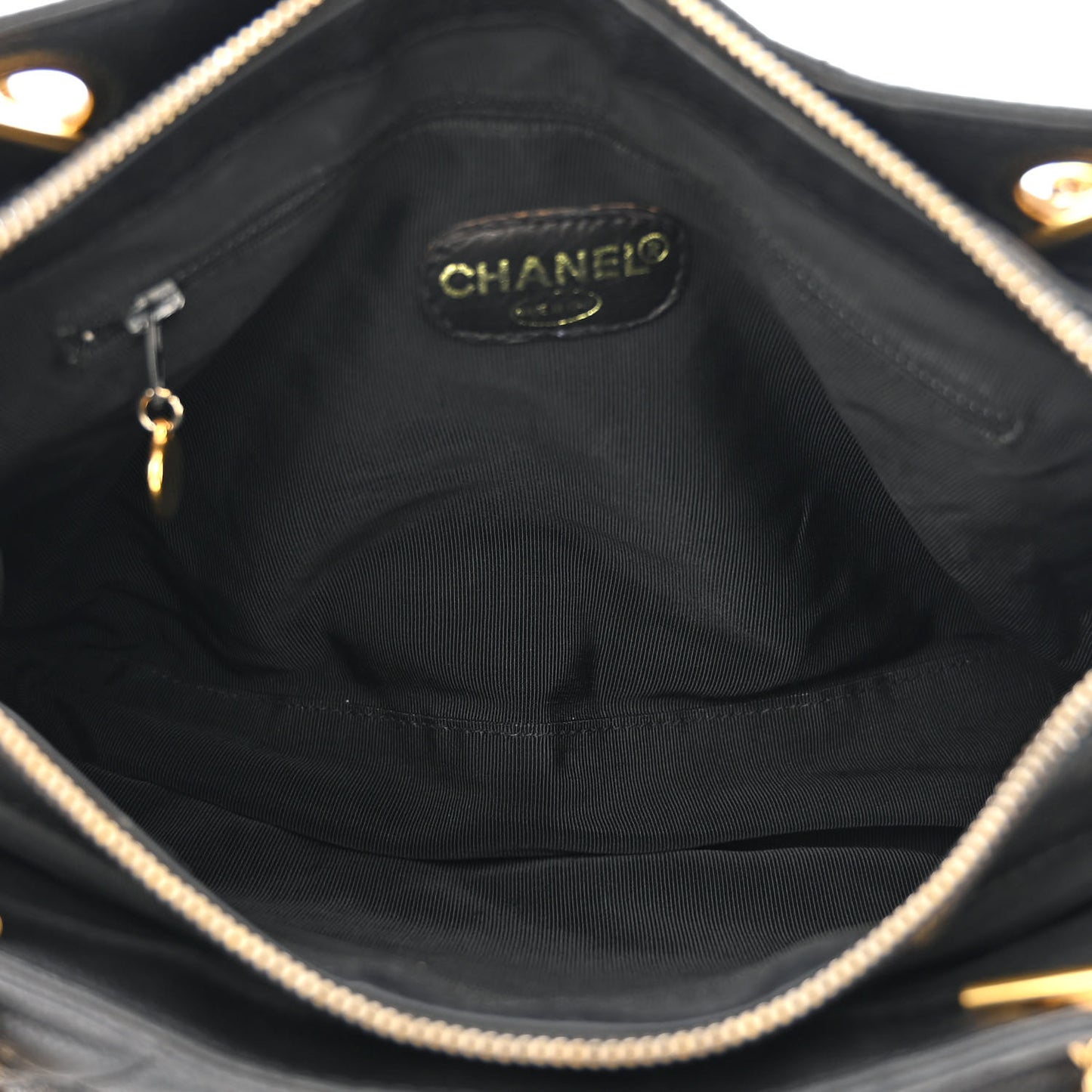 Caviar Quilted Pocket Shopping Tote Black