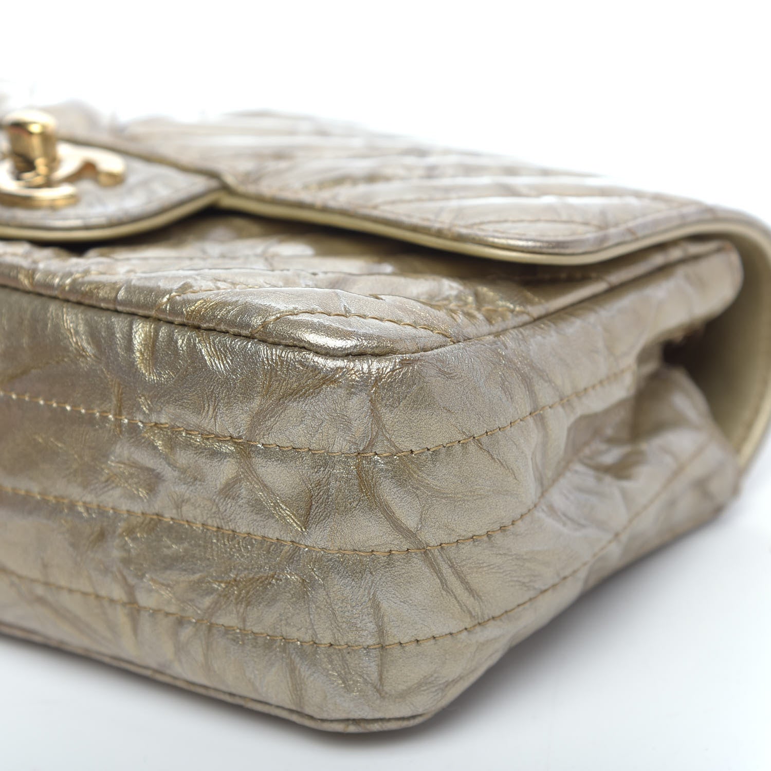 Chanel Patent Metallic Crumpled Calfskin Chevron Quilted Mini Rectangular Flap Gold 9 of 13