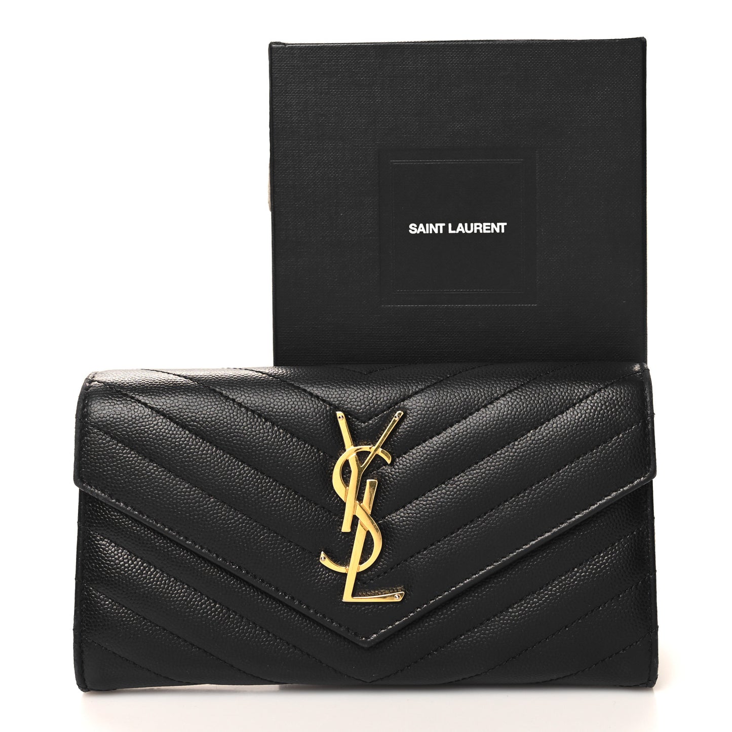 Grain De Poudre Matelasse Chevron Monogram Flap Wallet Black