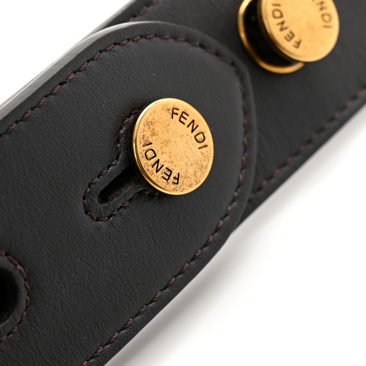 Fendi Ribbon Vitello Century FF 1974 Flat Studded Strap You Fango Marrone Ebano 5 of 5