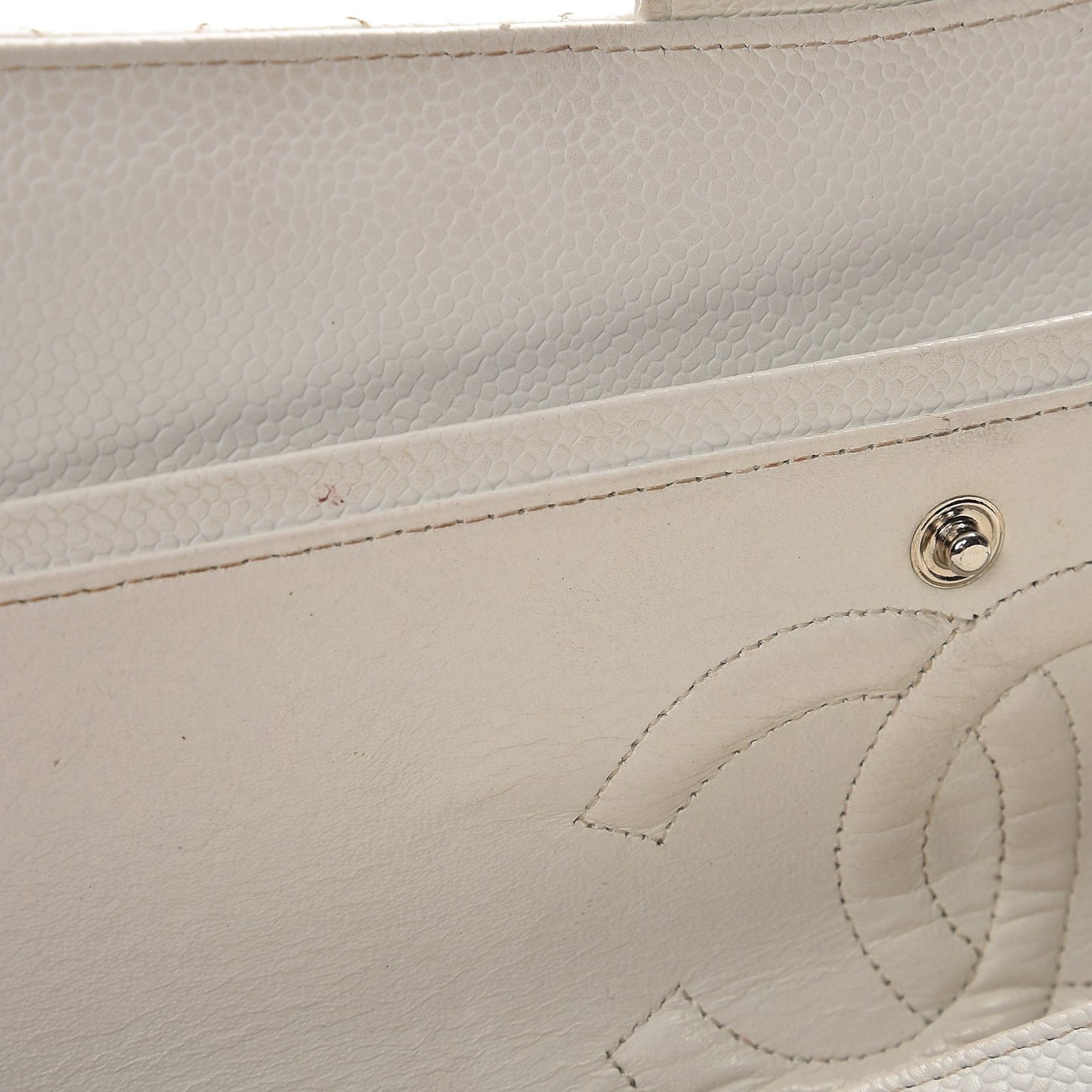 Caviar Quilted Medium Double Flap White