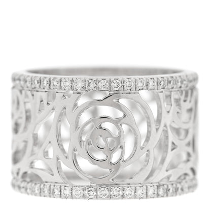 Chanel 18K White Gold Diamond Camellia Ajoure Band Ring 50 5.5 1 of 5