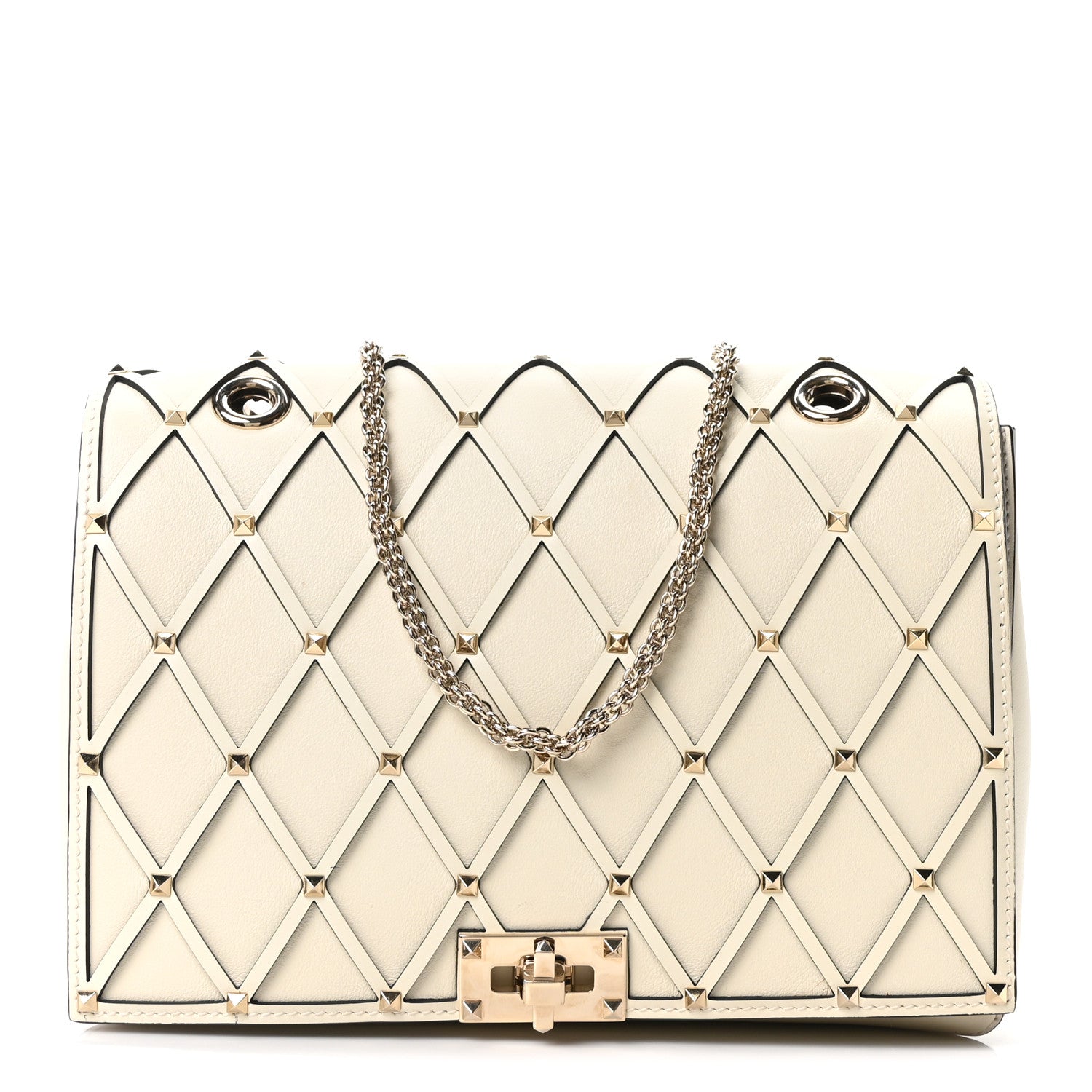 Valentino Garavani Smooth Calfskin Quilted Beehive Shoulder Bag Light Ivory 1 of 9