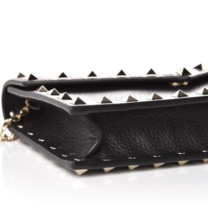 Valentino Garavani Pebbled Calfskin Rockstud Envelope Wallet on Chain Black 5 of 8