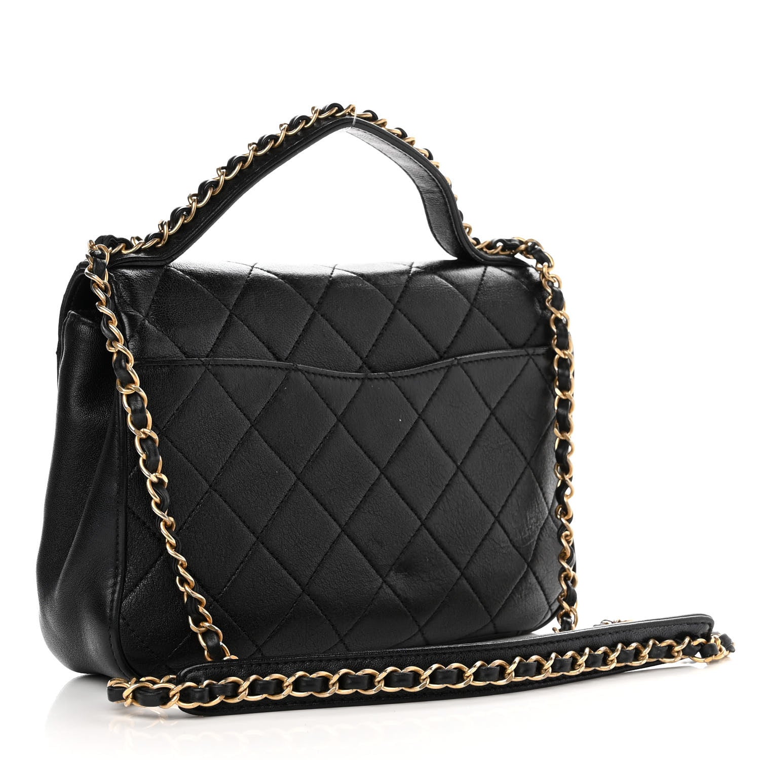 Chanel Lambskin Quilted Chain Infinity Top Handle Flap Black 3 of 12