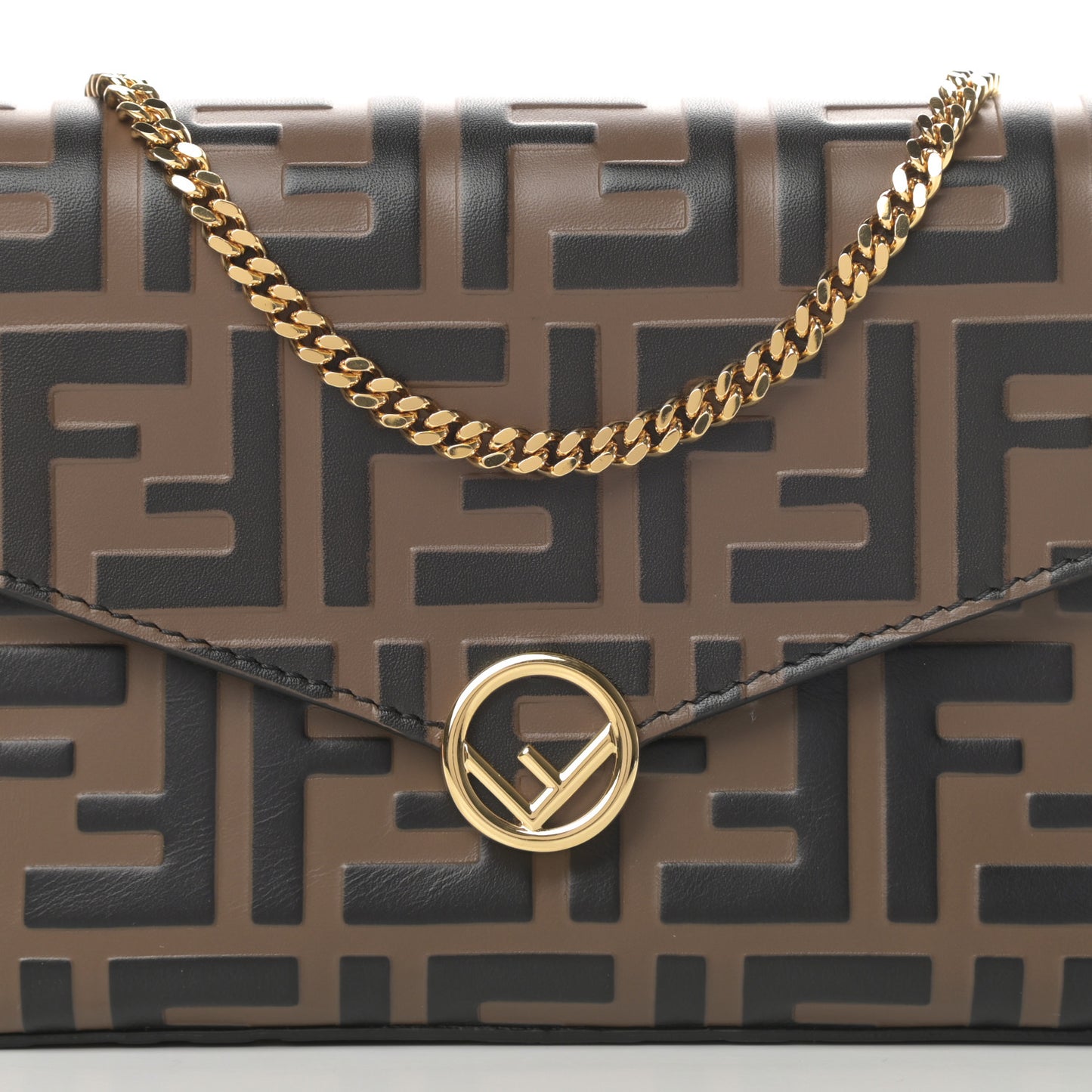 Vitello Soft F is Fendi Bi-Color FF 1974 Embossed Envelope Wallet On Chain with Pouches Maya Black