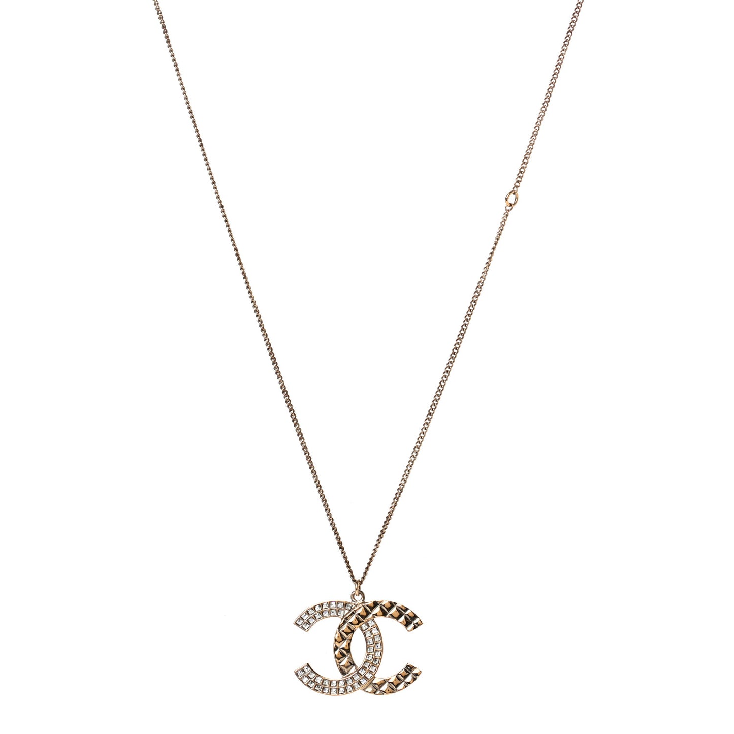 Baguette Crystal Quilted CC Pendant Necklace Gold
