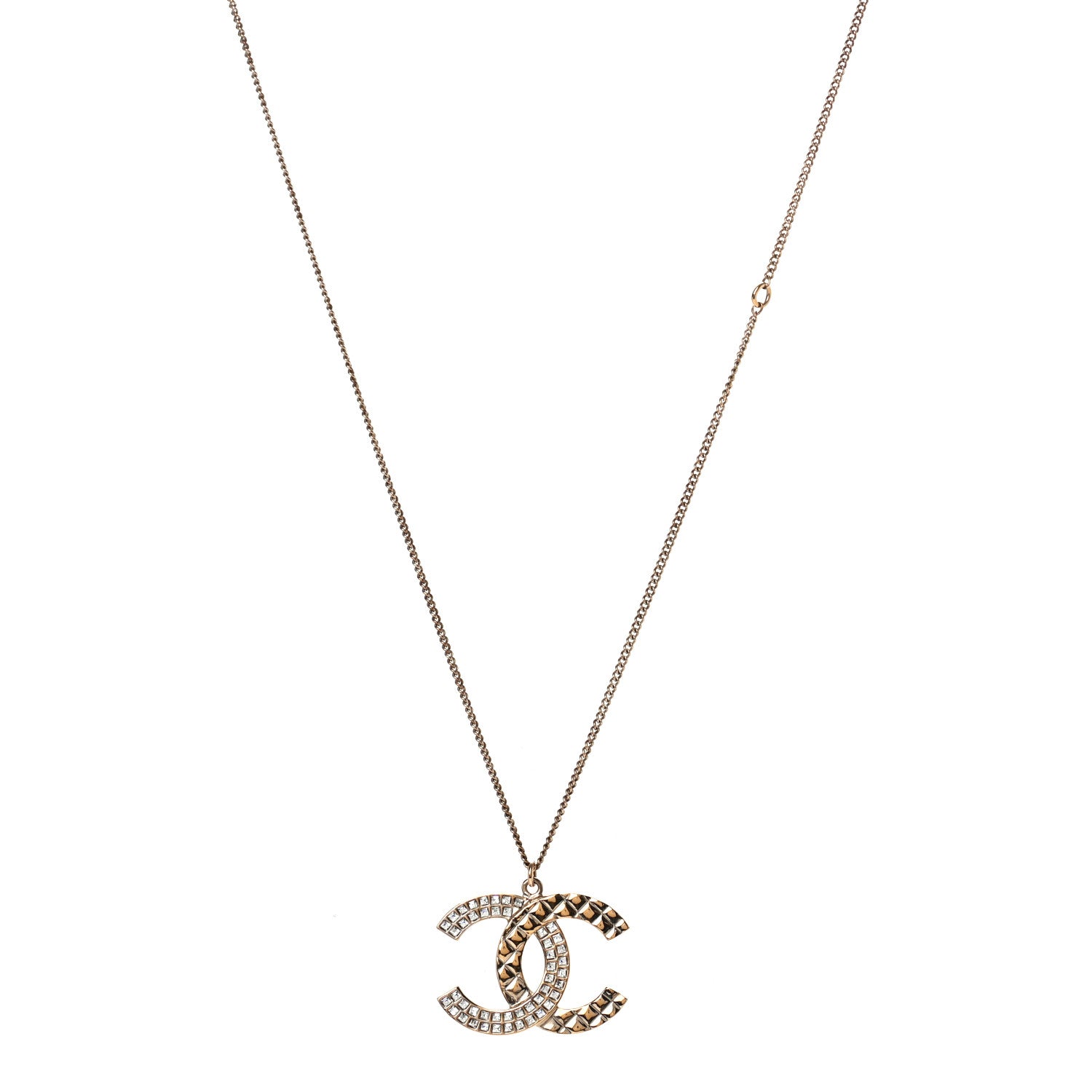 Chanel Baguette Crystal Quilted CC Pendant Necklace Gold 1 of 4