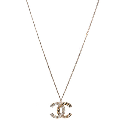 Chanel Baguette Crystal Quilted CC Pendant Necklace Gold 1 of 4
