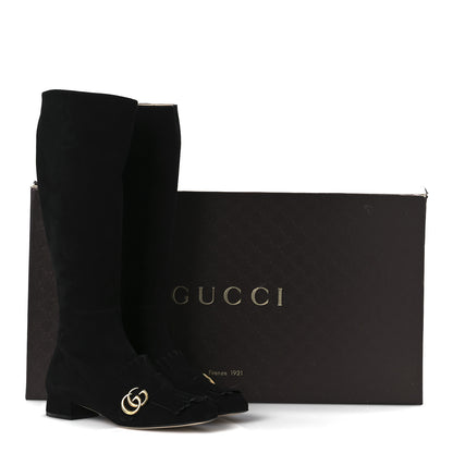 Gucci Kid Scamosciato GG Marmont Fringe Knee High Boots 39.5 Black 13 of 13