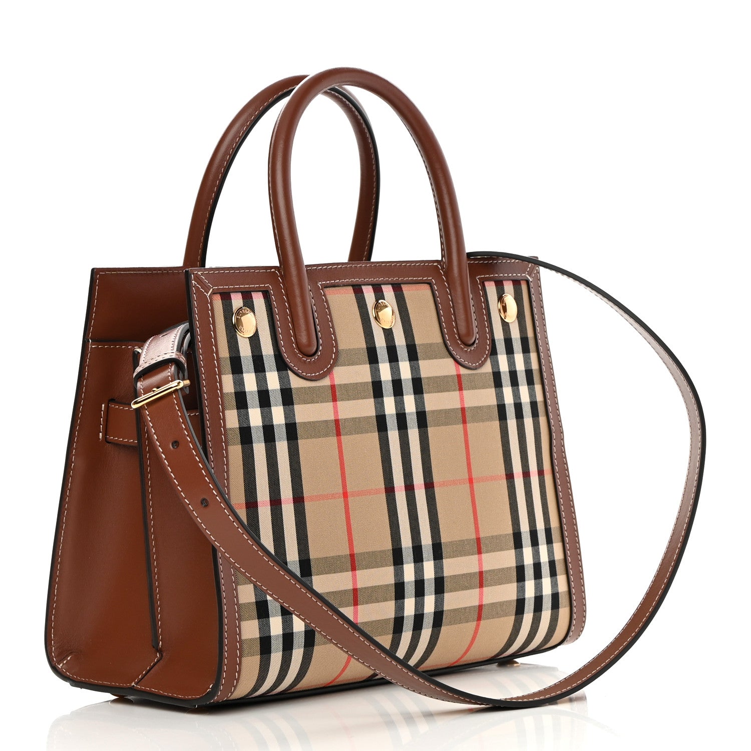Burberry Calfskin Vintage Check Mini Two Handle Title Bag Archive Beige 3 of 11