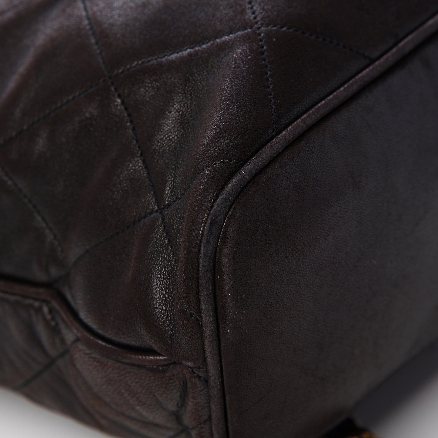 Lambskin Quilted Tassel Drawstring Backpack Dark Bown