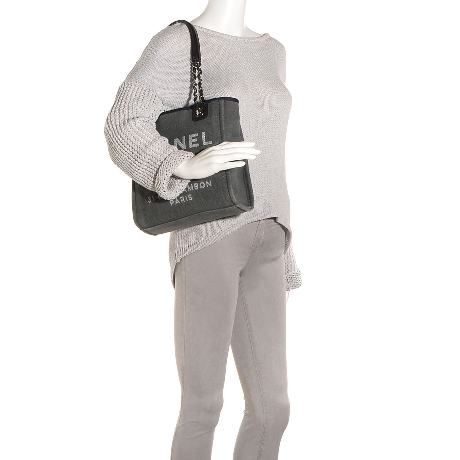 Chanel Canvas Deauville Small Tote Dark Grey 2 of 7