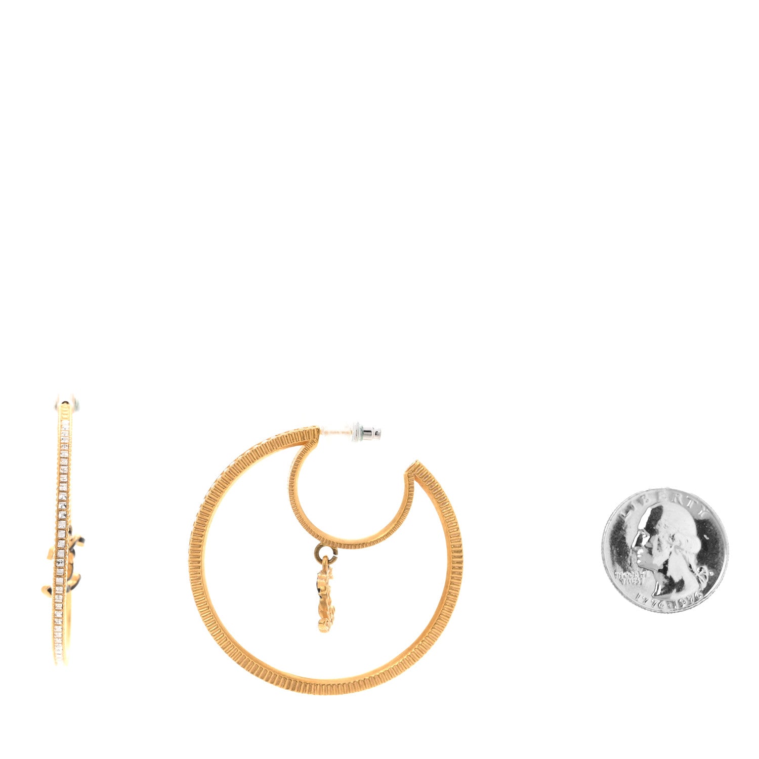Chanel Baguette Crystal CC Drop Hoop Earrings Gold 2 of 5