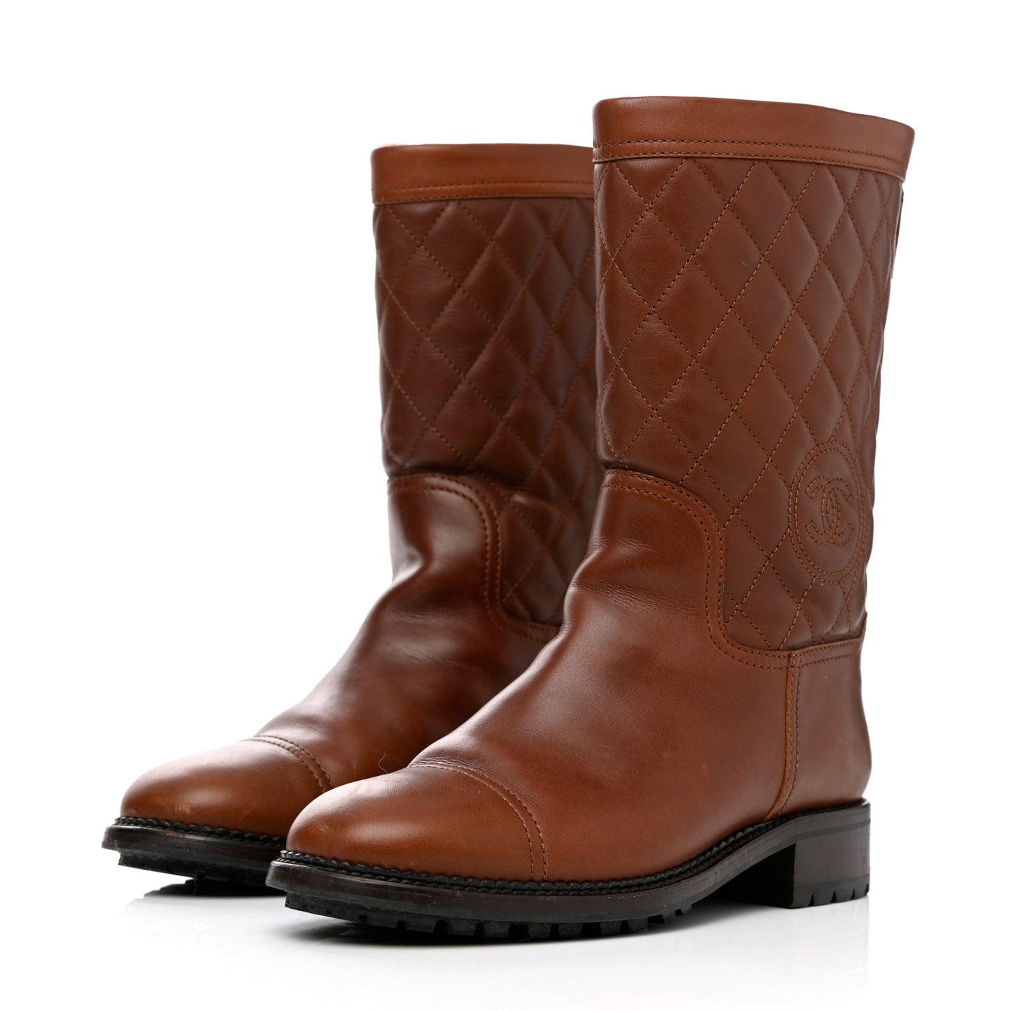 Calfskin Quilted CC Boots 37.5 Brown