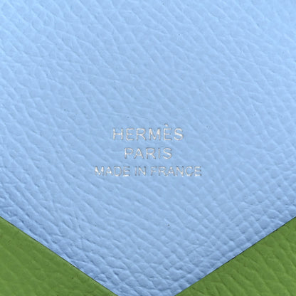 Hermes Epsom Verso Calvi Card Case Vert Yucca Celeste 6 of 8