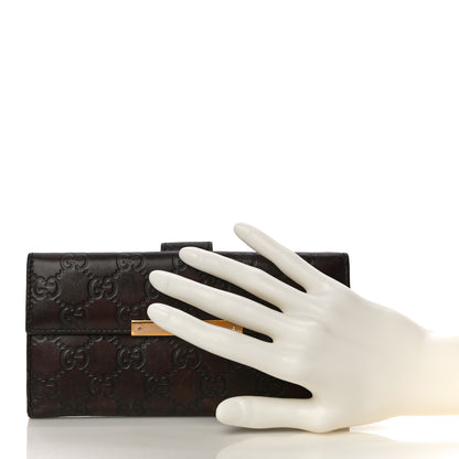 Gucci Guccissima Margaux Calfskin Metal Bar Continental Flap Wallet Chocolate 2 of 23
