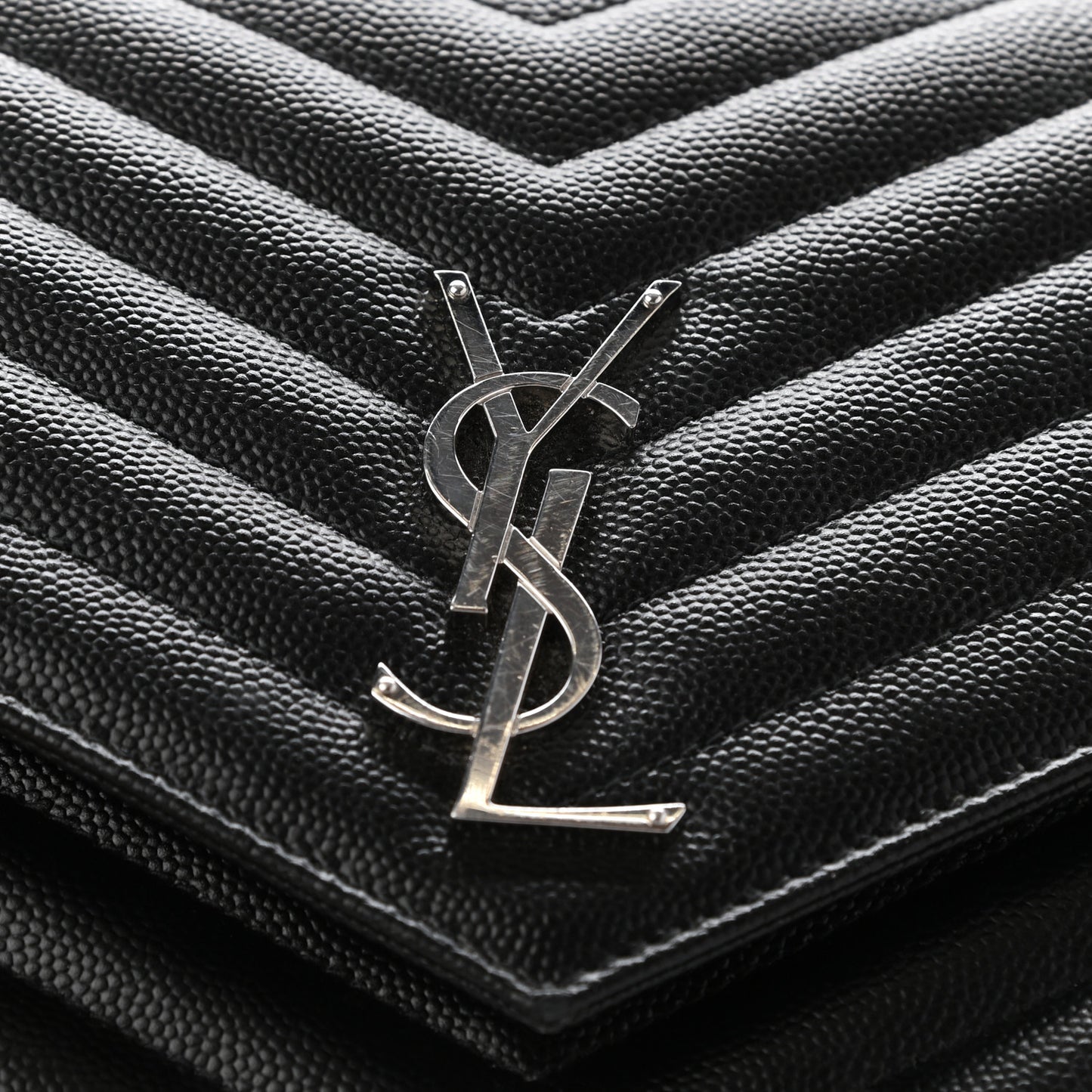 Grain De Poudre Matelasse Chevron Monogram Envelope Clutch Black