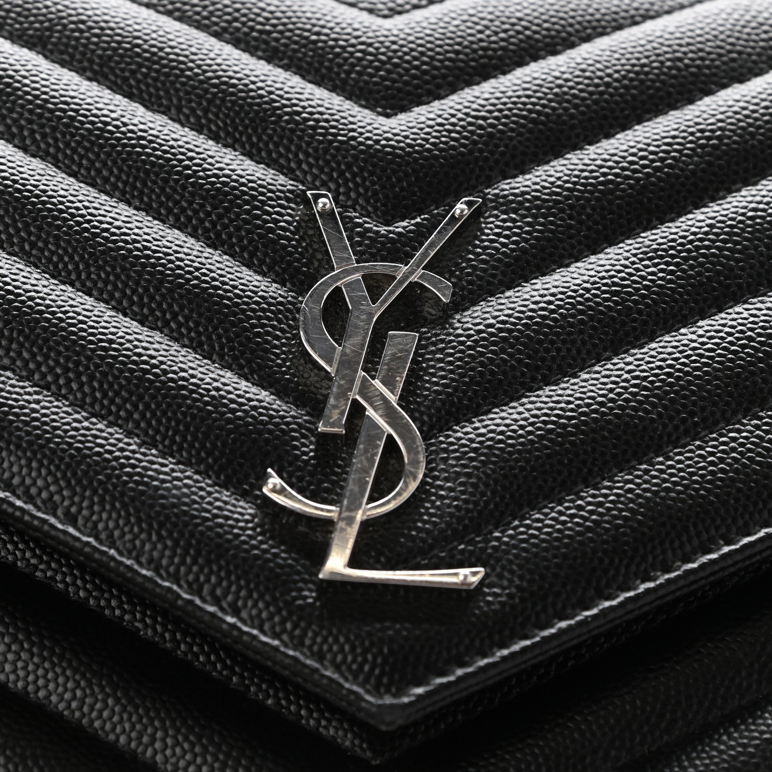 Saint Laurent Grain De Poudre Matelasse Chevron Monogram Envelope Clutch Black 10 of 13