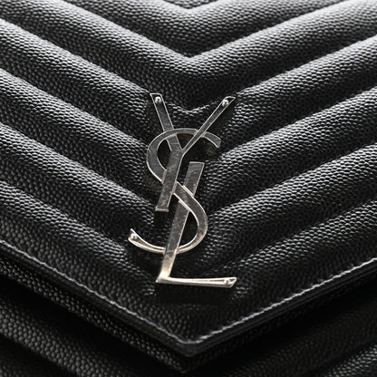 Saint Laurent Grain De Poudre Matelasse Chevron Monogram Envelope Clutch Black 10 of 13