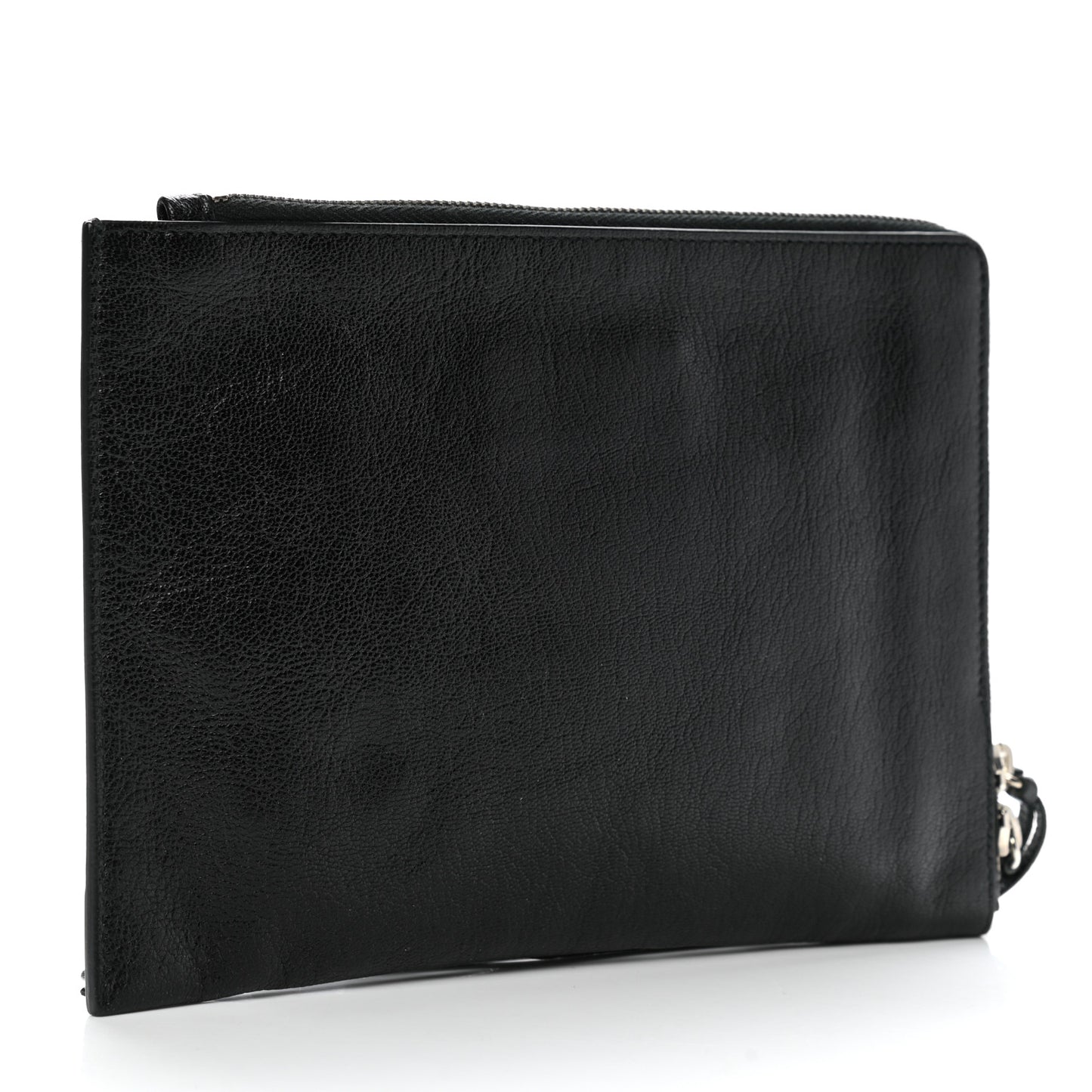 Chevre Silver Metallic Edge Hardware Pouch Black